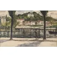 C. R. W. Nevinson, Landscape, Mixed media, pastel, and watercolor
