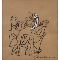 Ludwig Bemelmans, The Toast, Ink and gouache on taupe paper