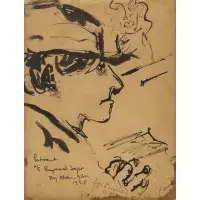 Chaim Gross, Portrait of Raphael Soyer (1899-1987), Pen and ink on brown paper
