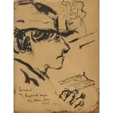 Chaim Gross, Portrait of Raphael Soyer (1899-1987), Pen and ink on brown paper