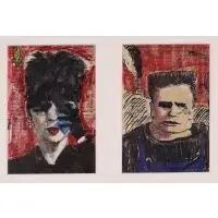 Larry Rivers, Two Chelsea Hotel Portraits, Collage, fabric, colored marker, and ink on printed book page