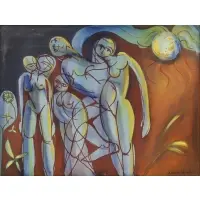 Arnold Weber, Figures with Moon, 1965, Oil on canvas