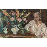 Emanuel Glicenstein Romano, Mother with a Bouquet, 1948, Oil on canvas