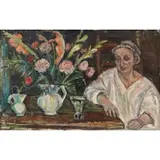 Emanuel Glicenstein Romano, Mother with a Bouquet, 1948, Oil on canvas