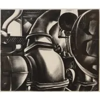 Howard Cook, Engine Room, 1930, Wood engraving