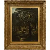 Joseph Thors, A Woman Collecting Sticks in a Rocky Forest, Oil on canvas