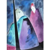 Leo Brooks, Two Cloaked Figures, Watercolor on paper