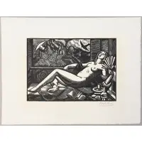 Paul Vera, L'ete (Summer-Nude with Fan), 1922, Woodblock etching on paper