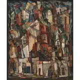 Elizabeth Miller Lobingier, Untitled (Abstract Cityscape), Oil on canvas