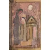 Untitled (Two Figures Outside a Building with a Moon) by Salvatore Emblema, sold Dec 2025