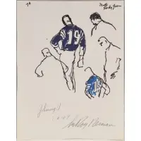 LeRoy Neiman, Johnny U, 1974, Black and colored maker on paper