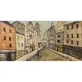 Charles Levier, Figures on a Village Street, Oil on canvas