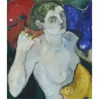Betsy Podlach, Semi-Nude Woman with Birds, Egg tempera on canvas