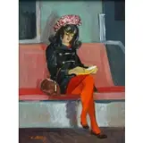 Cecil Bell, Girl Reading on Ferry, Oil on board
