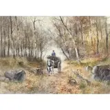 Hugo Anton Fisher, A Horse and Wagon on a Forest Path, Watercolor