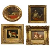 Anthony Barham, Two Cavalier King Charles Spaniels with a Hat (After, Oil on board, oval
