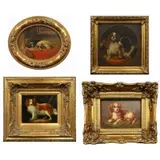 Anthony Barham, Two Cavalier King Charles Spaniels with a Hat (After, Oil on board, oval