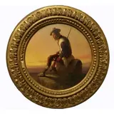 Monogramed, Shepherd Sitting on a Rock, 1866, Oil on board