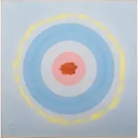 Kenneth Noland, Untitled (Circle), Mixed media: acrylic and ink on blue washed paper