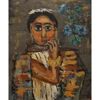 Kaufman, Portrait of a Latin Woman with a Fan, 1952, Oil on cardboard