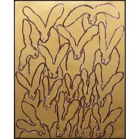 Hunt Slonem, Hutch Purple Line (Rabbits in Gold), 2022, Oil on canvas