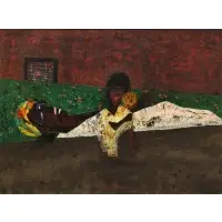 Girl with Flower by Vincent Smith, 1972, Oil, sand and collage on Canvas, sold Nov 2025