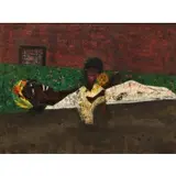 Vincent Smith, Girl with Flower, 1972, Oil, sand and collage on Canvas