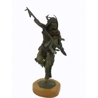 Daro Flood, Untitled, Bronze sculpture of a Native American warrior with a spear