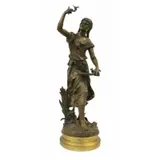 Hippolyte Moreau, Untitled, Feeding the birds, bronze sculpture in nice original patina