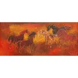 Hoi Lebadang, Five Horses, Oil on Mansonite