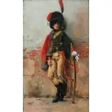 Francisco Flameng, Portrait of a Hussar, Oil on board