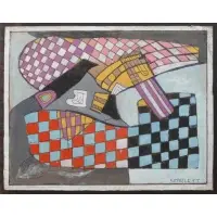 Untitled (Checkerboard Abstract) by Rolph Scarlett, Mixed media; gouache, ball point pen, sold Oct 2025