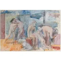 Nicolas Carone, Untitled (Figures with Dog), Mixed media on paper