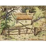 Paul-Émile Pissarro, The Farm Gate, Mixed media: watercolor, and graphite on paper