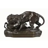 Antoine-Louis Barye, Tigre Suprenant Une Antilope (Tiger Surprising an Antelope), Bronze, brown patina