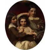 James Sant, Portrait of the Scott Russell Sisters, Oil on Canvas, framed as oval
