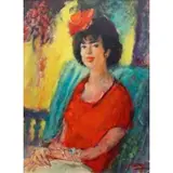 Jean Volang, Portrait of a Elegant Woman on a Terrace, Oil on canvas