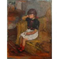 Arbit Blatas, Portrait of the Artist's Daughter on a Sofa, Oil on canvas