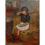 Arbit Blatas, Portrait of the Artist's Daughter on a Sofa, Oil on canvas
