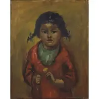George Chann, Mexican Girl Holding a Flower, Oil on canvas