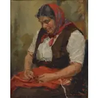 David Wu Ject-Key, Peasant Woman, Oil on cardboard