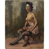David Wu Ject-Key, Woman on Stool', Oil on canvas