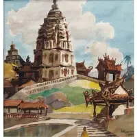 Yong Mun Sen, Pagoda in a Park, 1947, Watercolor on paper
