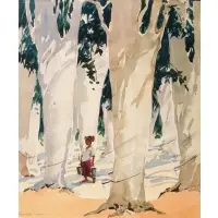 Yong Mun Sen, Female Worker in the Rubber Tree Woods, 1947, Watercolor on paper