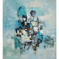 John Chinn Young, Polo Players, Oil on canvas