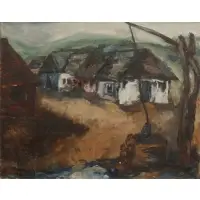 Emanuel Mane-Katz, Village with Well, Oil on canvas