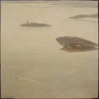 Tracy Grayson, Aerial View of Statue of Liberty and Ellis Island, Oil on panel