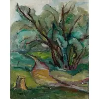 Bela Erdelyi, Landscape with Green Trees, Oil on canvas