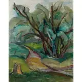 Bela Erdelyi, Landscape with Green Trees, Oil on canvas