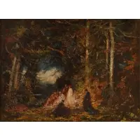 Thomas Edwin Mostyn, Figures in Forest, Oil on canvas